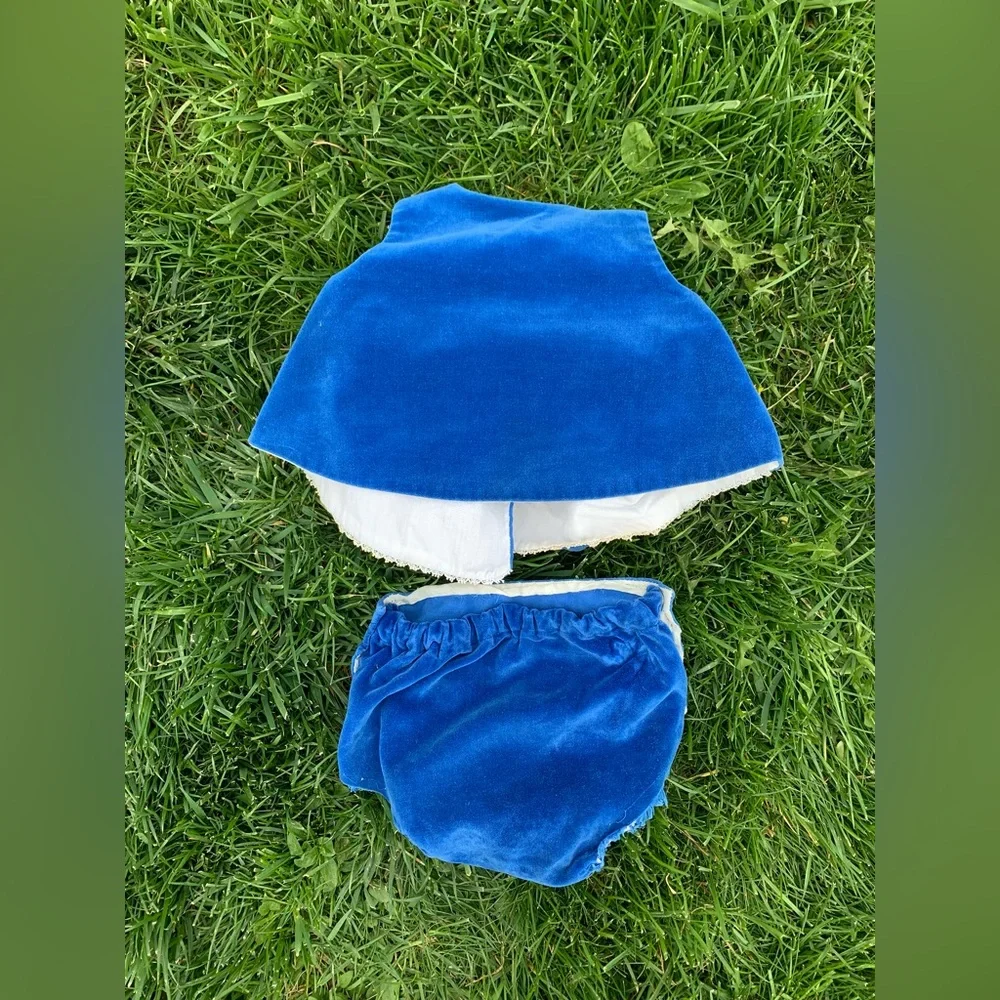 Vintage Toddle Tyke 2 Piece Blue Velvet Baby Outfit 6 Months Nostalgia Infant